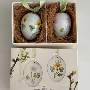 Royal Copenhagen Hand-Painted Porcelain Egg Pair in White, Yellow & Pink